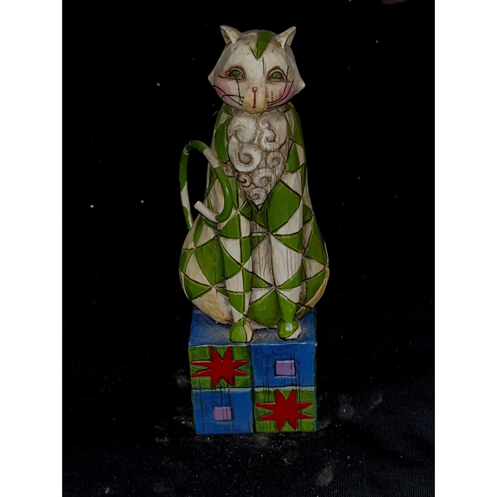 Jim Shore Heartwood Creek Felicity Cat Figurine Vintage 114423 Green White